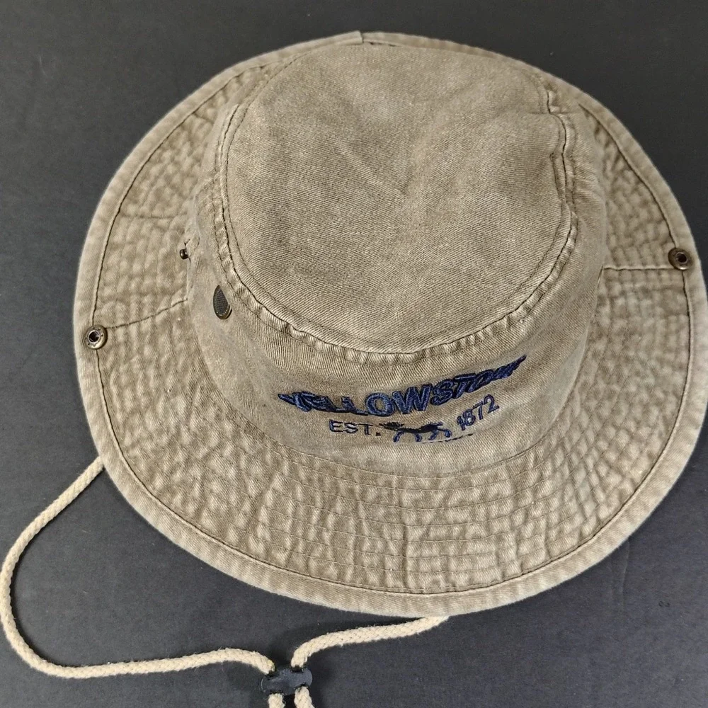 Yellowstone Bucket Hat Khaki Cotton Acid Wash Boonie Safari Small Medium Lucky 7